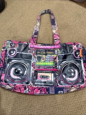 Pink Graphic Boombox Tote Bag - Portable Audio Inspired Carryall parcel